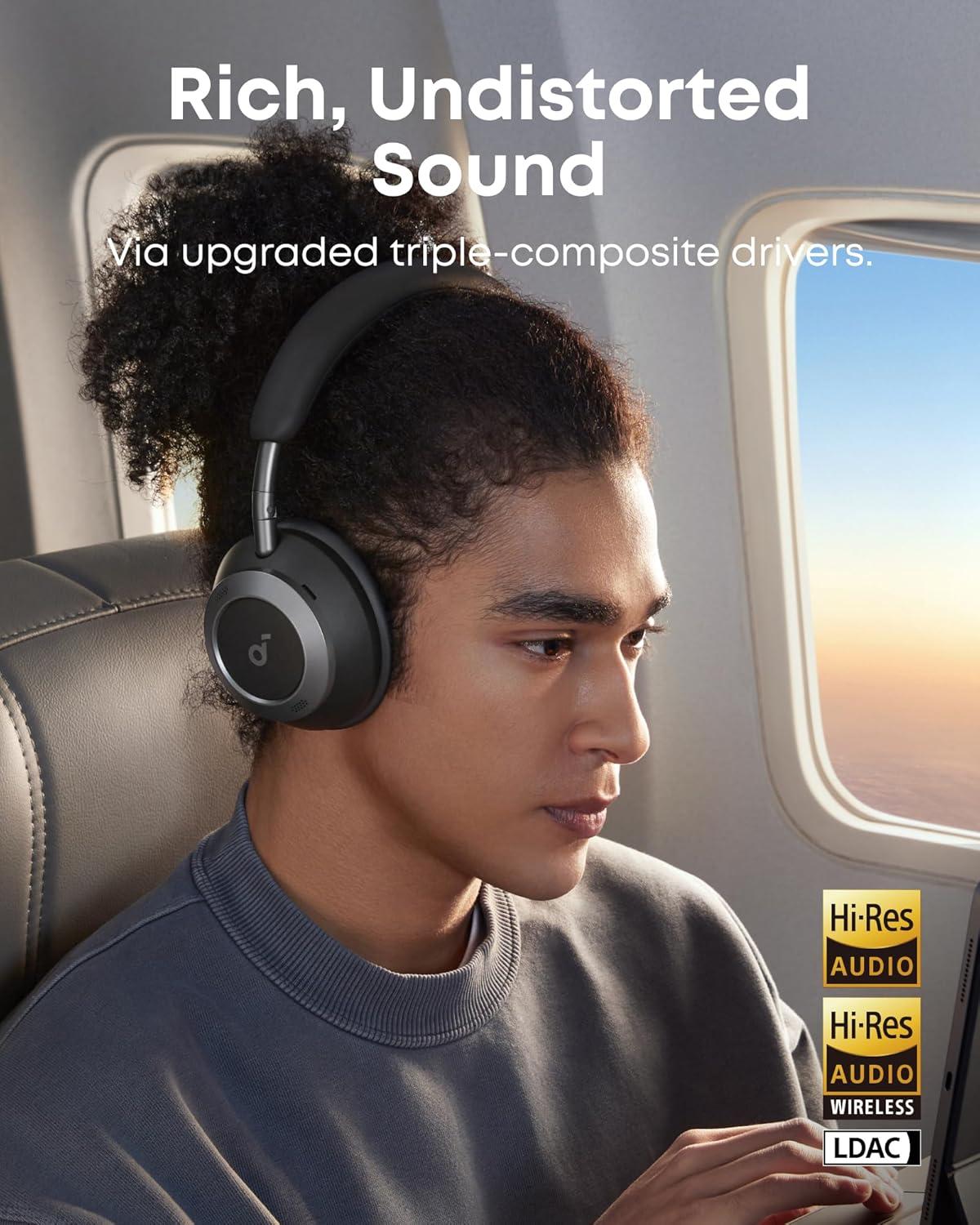 image:imageSoundcore Space One Pro FlexiCurve OverEar Headphone Adaptive Active Noise Cancelling Headphones Driven by 6 Mics 60H Lossless Audio UltraFast Charging HiRes Wireless Comfortable FitJet Black