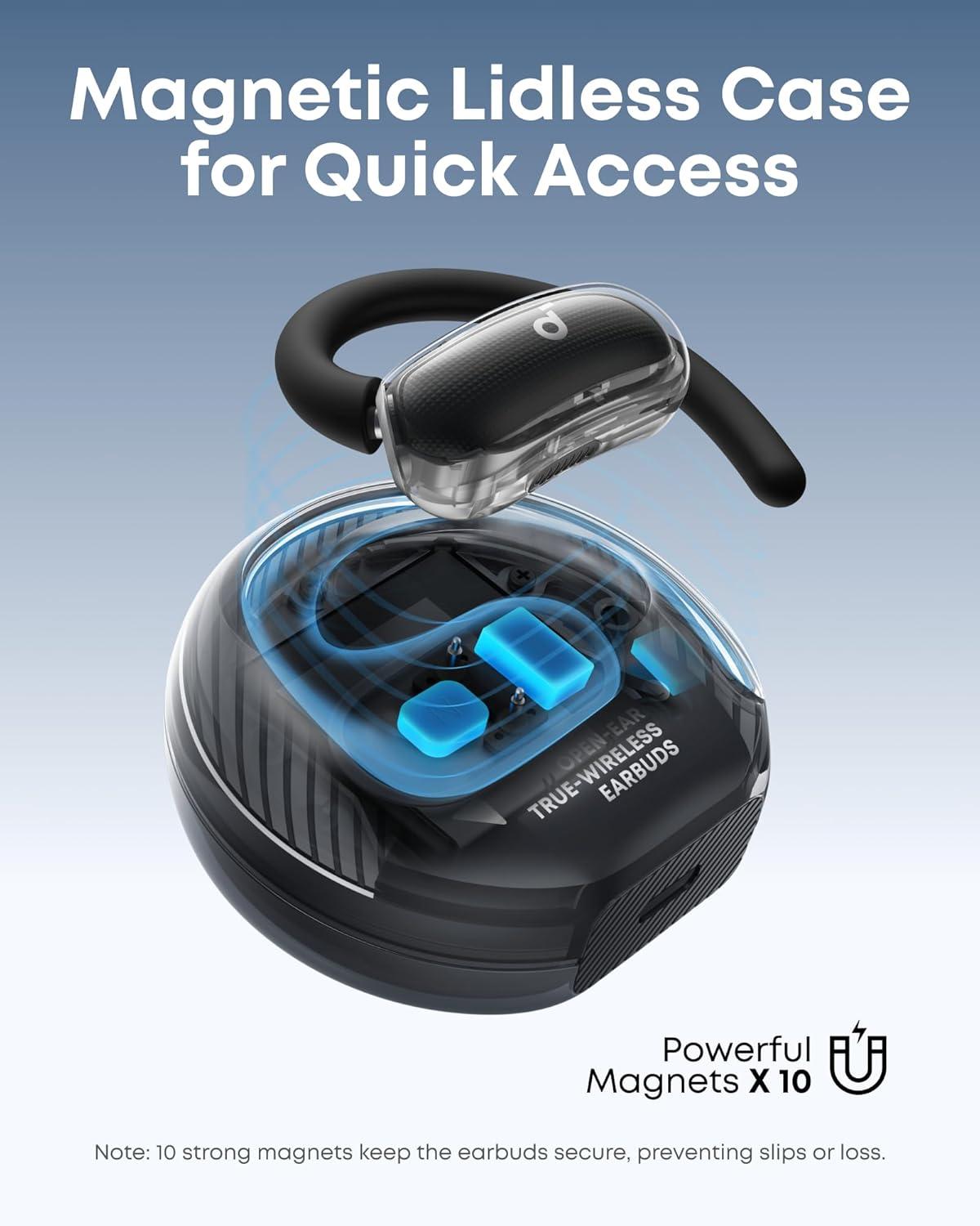 image:imageSoundcore V40i by Anker OpenEar Headphones Clear Design Lidless Case 4 Adjustable Positions for Every Ear Size Richer Bass IP55 21H Playtime AI Clear Calls Bluetooth 54 App ControlBlack