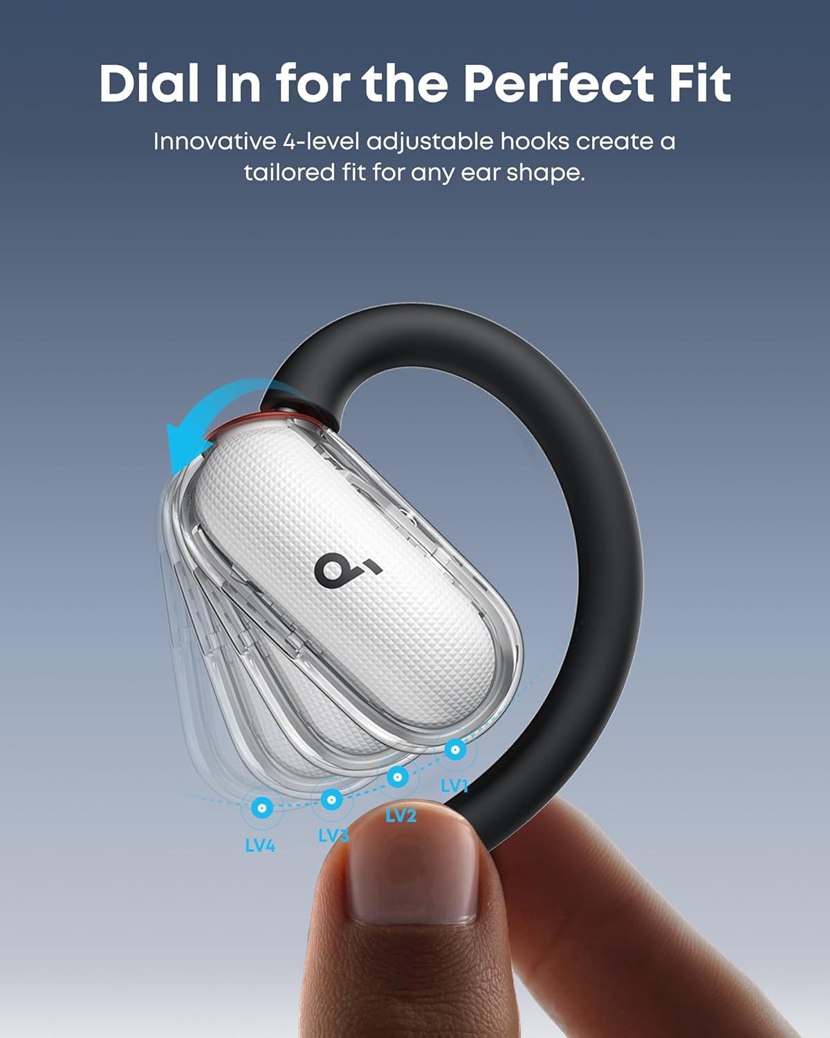 image:imageSoundcore V40i by Anker OpenEar Headphones Clear Design Lidless Case 4 Adjustable Positions for Every Ear Size Richer Bass IP55 21H Playtime AI Clear Calls Bluetooth 54 App ControlWhite