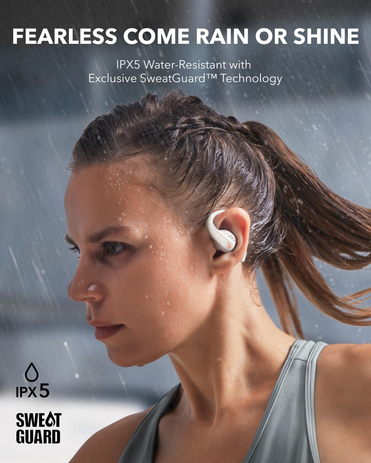 image:imageSoundcore by Anker AeroFit Pro OpenEar Headphones Ultra Comfort Secure Fit Ergonomic Design Rich Sound with LDAC Bluetooth 53 IP55 WaterResistant 46H Playtime App Control Wireless EarbudsFrost White