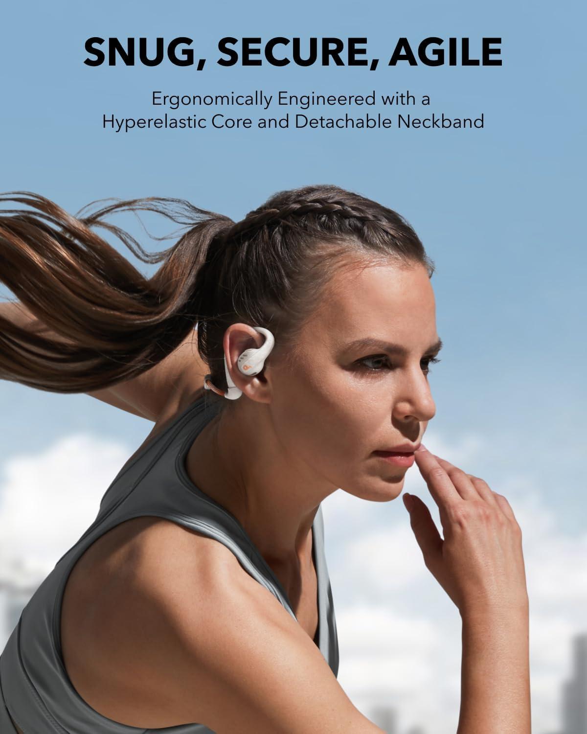 image:imageSoundcore by Anker AeroFit Pro OpenEar Headphones Ultra Comfort Secure Fit Ergonomic Design Rich Sound with LDAC Bluetooth 53 IP55 WaterResistant 46H Playtime App Control Wireless EarbudsFrost White