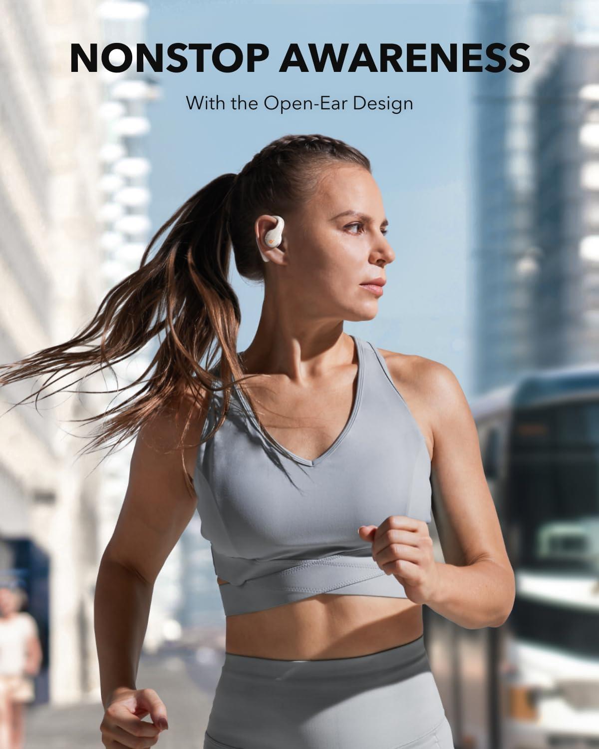image:imageSoundcore by Anker AeroFit Pro OpenEar Headphones Ultra Comfort Secure Fit Ergonomic Design Rich Sound with LDAC Bluetooth 53 IP55 WaterResistant 46H Playtime App Control Wireless EarbudsFrost White