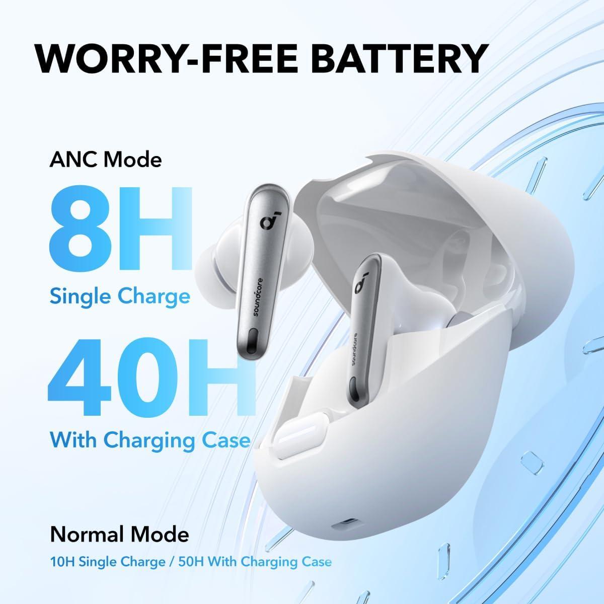 image:imageSoundcore by Anker Liberty 4 NC Noise Cancelling Earbuds 985 Noise Reduction Adaptive Noise Cancelling to Ears and Environment HiRes Sound 50H Battery Wireless Charging Bluetooth 53Clear White