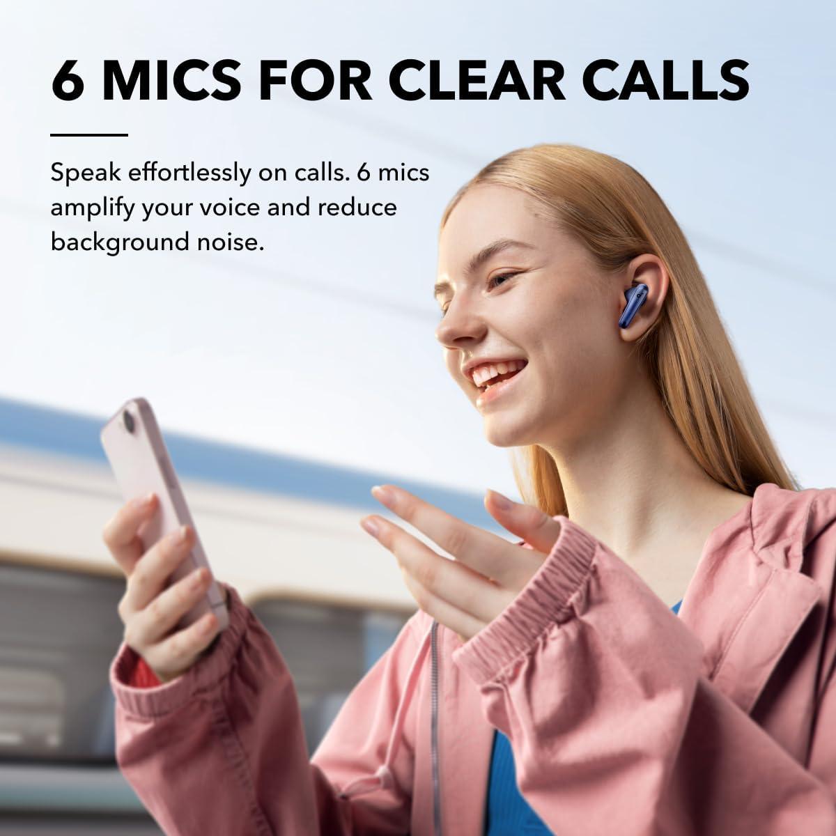 image:imageSoundcore by Anker Liberty 4 NC Noise Cancelling Earbuds 985 Noise Reduction Adaptive Noise Cancelling to Ears and Environment HiRes Sound 50H Battery Wireless Charging Bluetooth 53Navy Blue