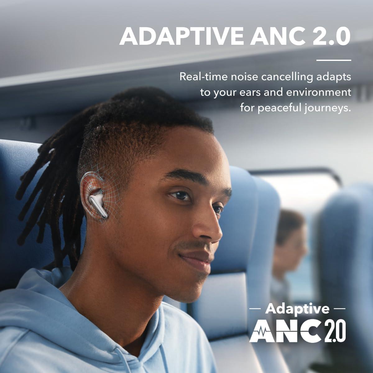 image:imageSoundcore by Anker Liberty 4 NC Noise Cancelling Earbuds 985 Noise Reduction Adaptive Noise Cancelling to Ears and Environment HiRes Sound 50H Battery Wireless Charging Bluetooth 53Clear White