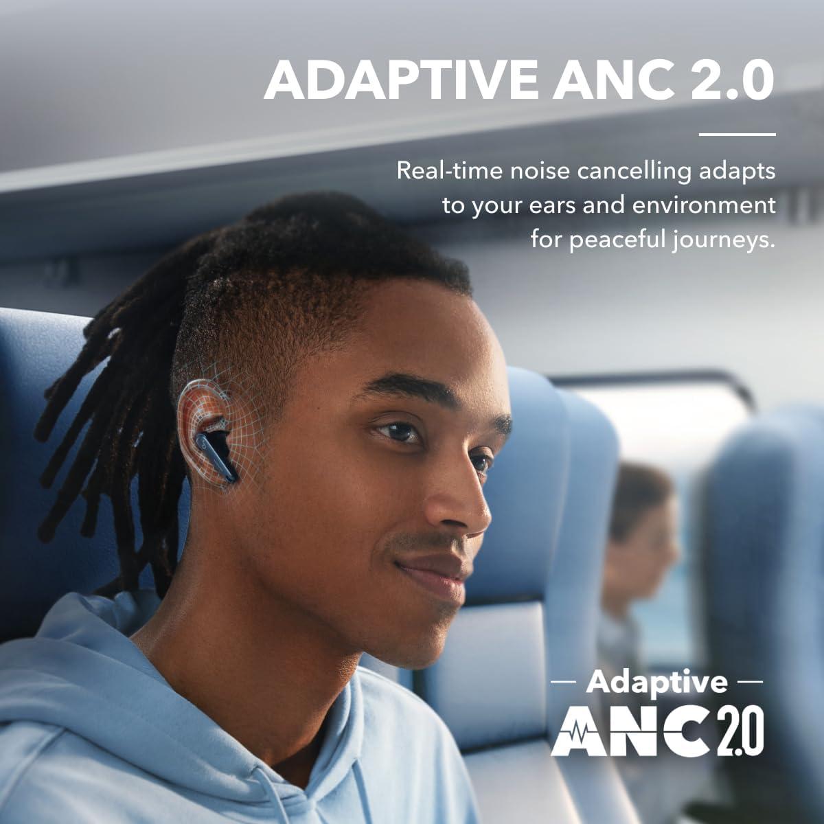 image:imageSoundcore by Anker Liberty 4 NC Noise Cancelling Earbuds 985 Noise Reduction Adaptive Noise Cancelling to Ears and Environment HiRes Sound 50H Battery Wireless Charging Bluetooth 53Navy Blue