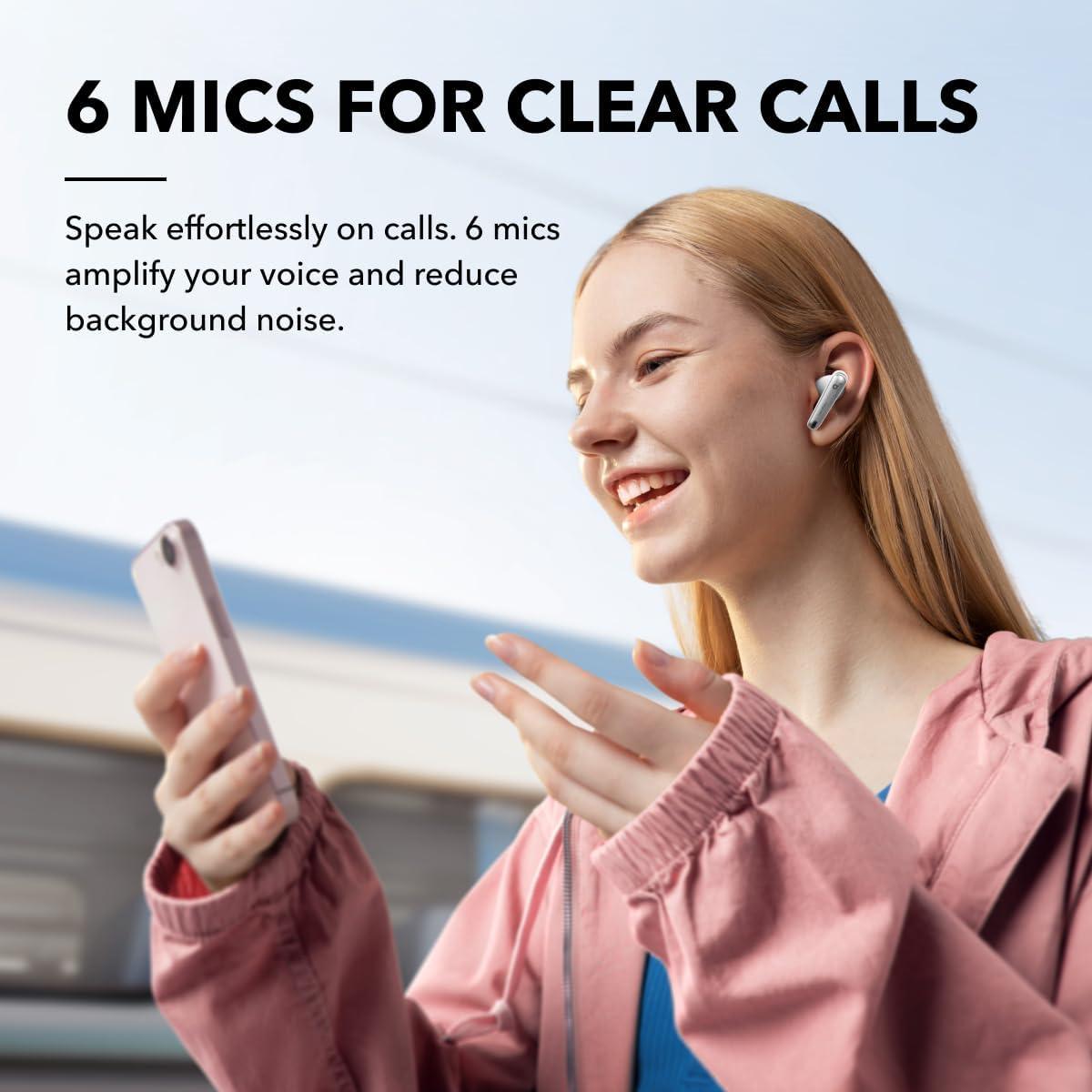image:imageSoundcore by Anker Liberty 4 NC Noise Cancelling Earbuds 985 Noise Reduction Adaptive Noise Cancelling to Ears and Environment HiRes Sound 50H Battery Wireless Charging Bluetooth 53Clear White