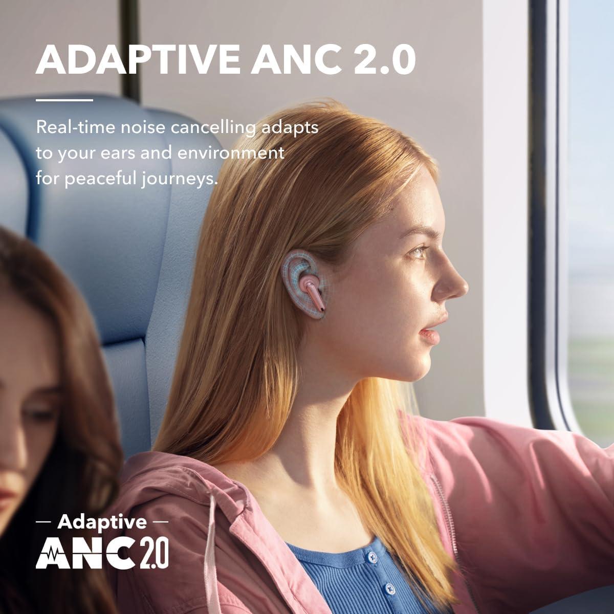 image:imageSoundcore by Anker Liberty 4 NC Noise Cancelling Earbuds 985 Noise Reduction Adaptive Noise Cancelling to Ears and Environment HiRes Sound 50H Battery Wireless Charging Bluetooth 53Pastel Pink