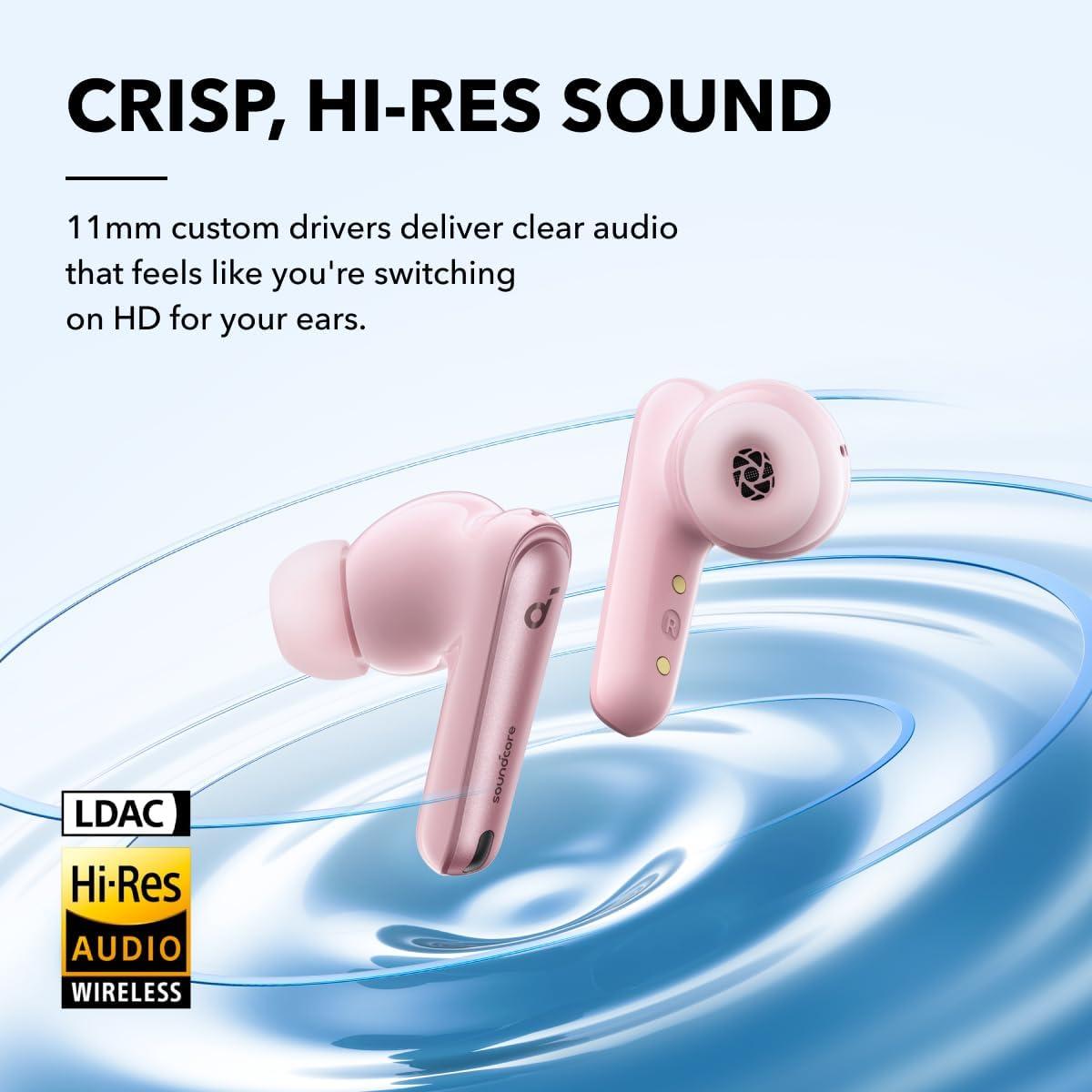 image:imageSoundcore by Anker Liberty 4 NC Noise Cancelling Earbuds 985 Noise Reduction Adaptive Noise Cancelling to Ears and Environment HiRes Sound 50H Battery Wireless Charging Bluetooth 53Pastel Pink