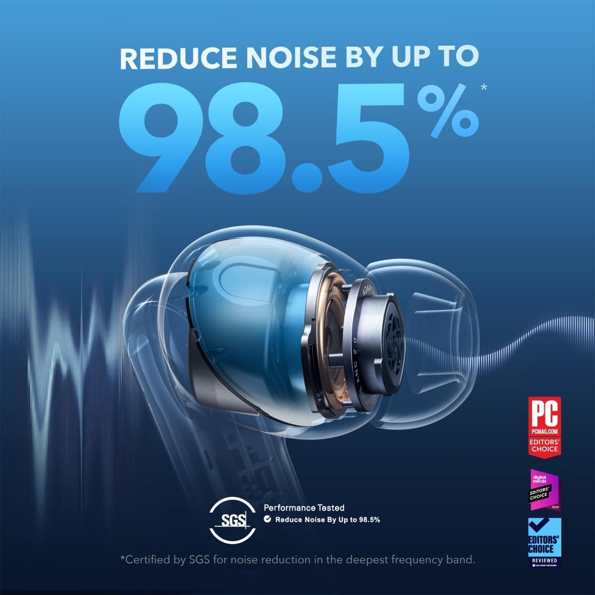 image:imageSoundcore by Anker Liberty 4 NC Noise Cancelling Earbuds 985 Noise Reduction Adaptive Noise Cancelling to Ears and Environment HiRes Sound 50H Battery Wireless Charging Bluetooth 53Black