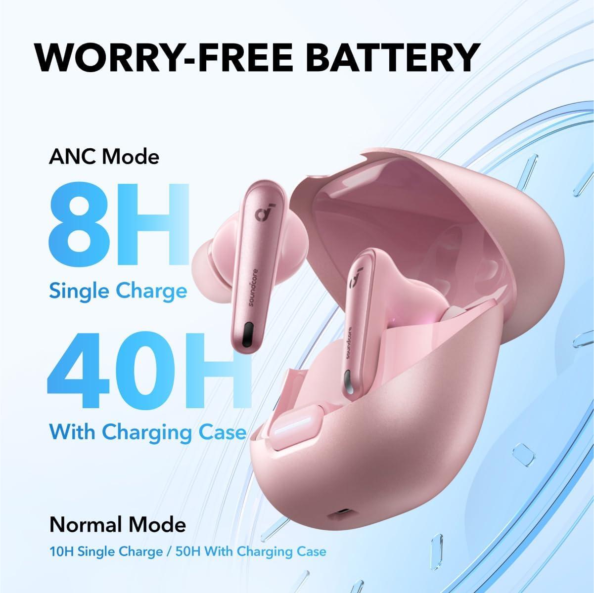 image:imageSoundcore by Anker Liberty 4 NC Noise Cancelling Earbuds 985 Noise Reduction Adaptive Noise Cancelling to Ears and Environment HiRes Sound 50H Battery Wireless Charging Bluetooth 53Pastel Pink