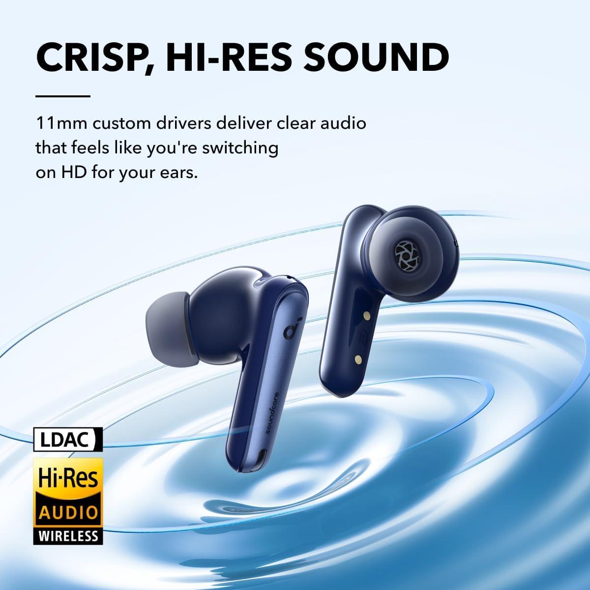 image:imageSoundcore by Anker Liberty 4 NC Noise Cancelling Earbuds 985 Noise Reduction Adaptive Noise Cancelling to Ears and Environment HiRes Sound 50H Battery Wireless Charging Bluetooth 53Navy Blue