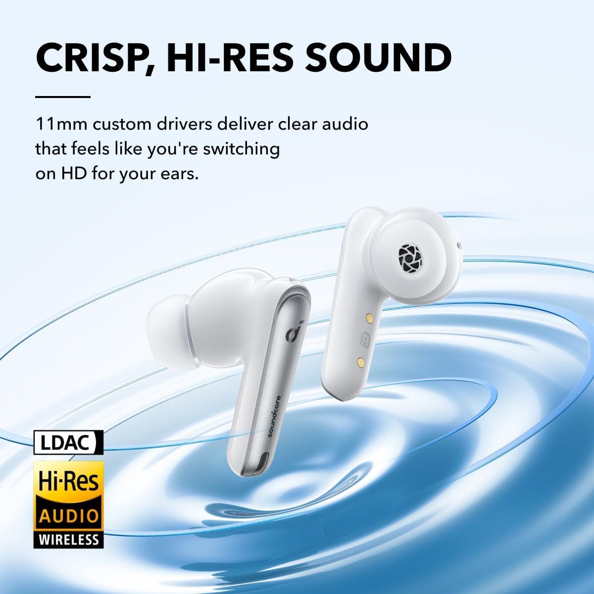 image:imageSoundcore by Anker Liberty 4 NC Noise Cancelling Earbuds 985 Noise Reduction Adaptive Noise Cancelling to Ears and Environment HiRes Sound 50H Battery Wireless Charging Bluetooth 53Clear White