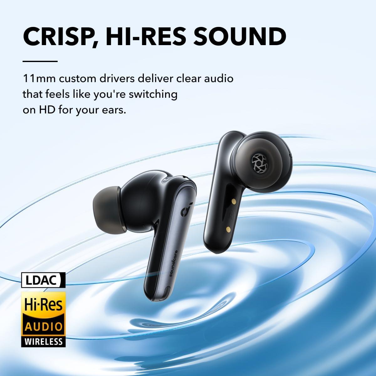 image:imageSoundcore by Anker Liberty 4 NC Noise Cancelling Earbuds 985 Noise Reduction Adaptive Noise Cancelling to Ears and Environment HiRes Sound 50H Battery Wireless Charging Bluetooth 53Black