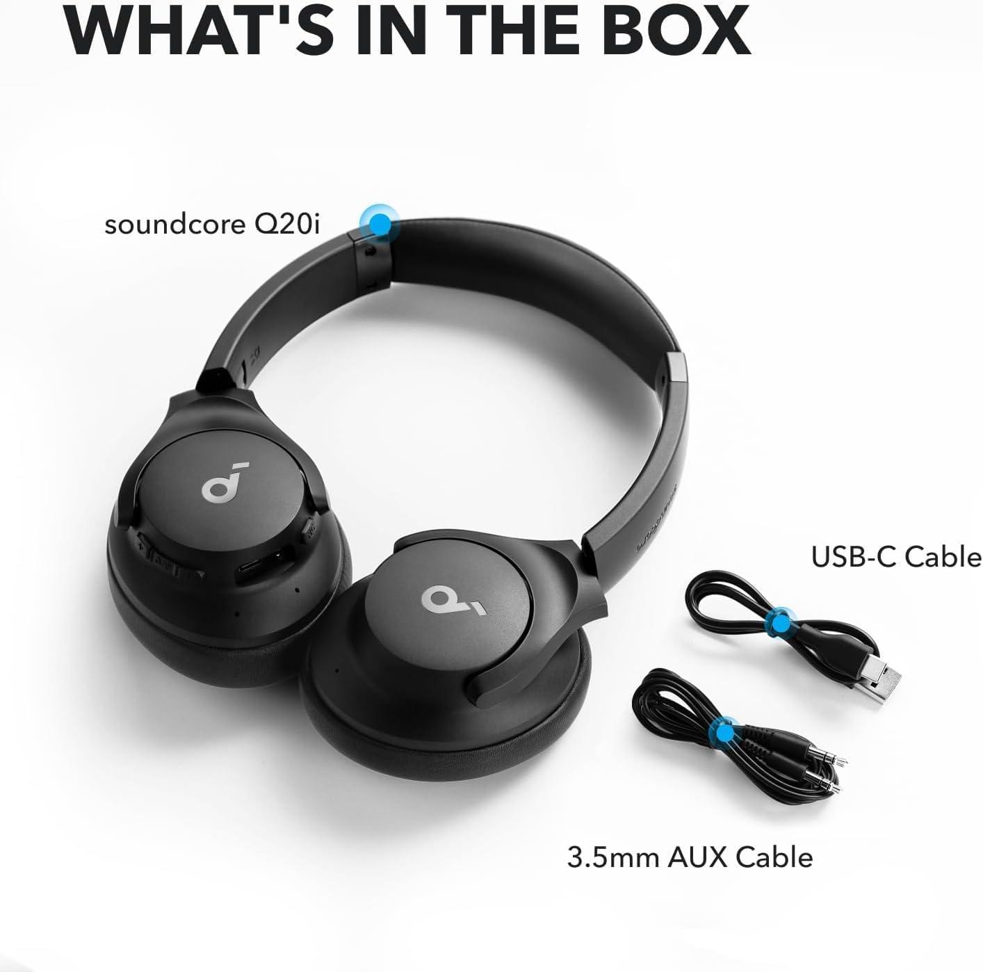 image:imageSoundcore by Anker Q20i Hybrid Active Noise Cancelling Headphones Wireless OverEar Bluetooth 40H Long ANC Playtime HiRes Audio Big Bass Customize via an App Transparency ModeBlack