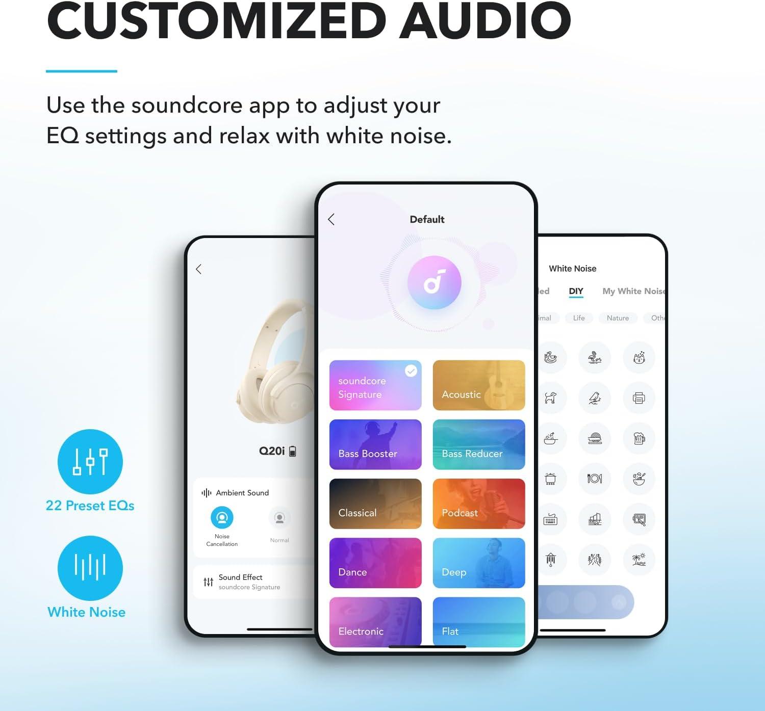 image:imageSoundcore by Anker Q20i Hybrid Active Noise Cancelling Headphones Wireless OverEar Bluetooth 40H Long ANC Playtime HiRes Audio Big Bass Customize via an App Transparency ModeAlmond White