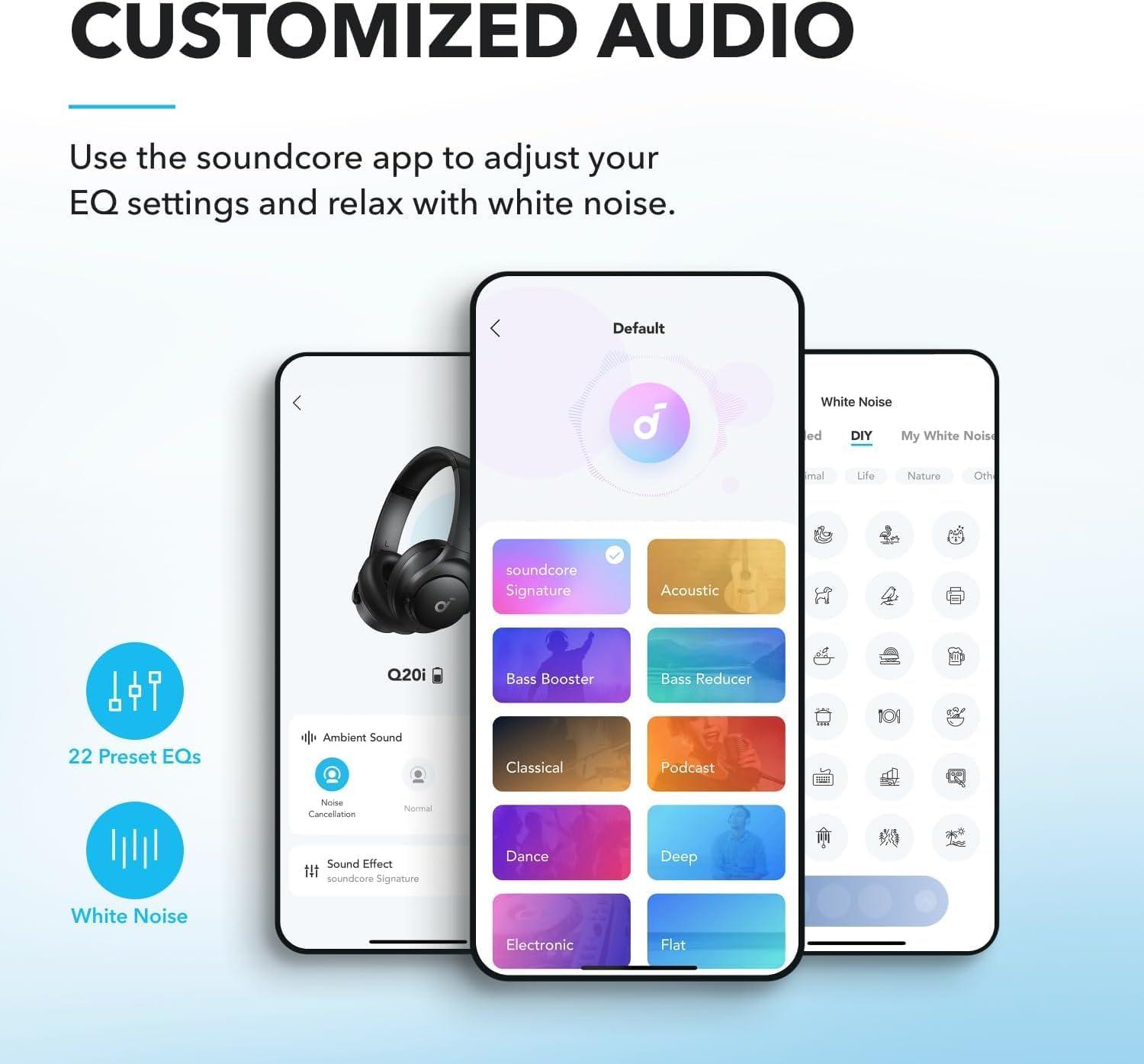 image:imageSoundcore by Anker Q20i Hybrid Active Noise Cancelling Headphones Wireless OverEar Bluetooth 40H Long ANC Playtime HiRes Audio Big Bass Customize via an App Transparency ModeBlack