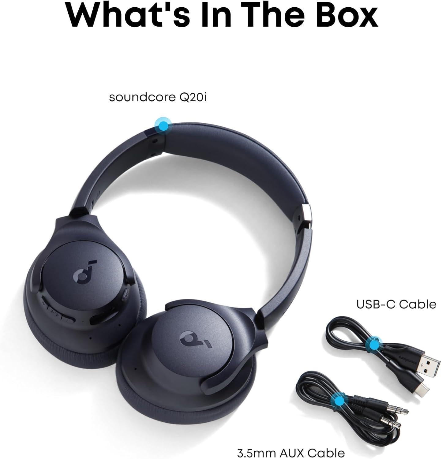 image:imageSoundcore by Anker Q20i Hybrid Active Noise Cancelling Headphones Wireless OverEar Bluetooth 40H Long ANC Playtime HiRes Audio Big Bass Customize via an App Transparency ModeBlue