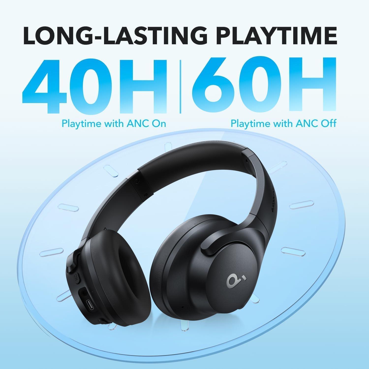 image:imageSoundcore by Anker Q20i Hybrid Active Noise Cancelling Headphones Wireless OverEar Bluetooth 40H Long ANC Playtime HiRes Audio Big Bass Customize via an App Transparency ModeBlack