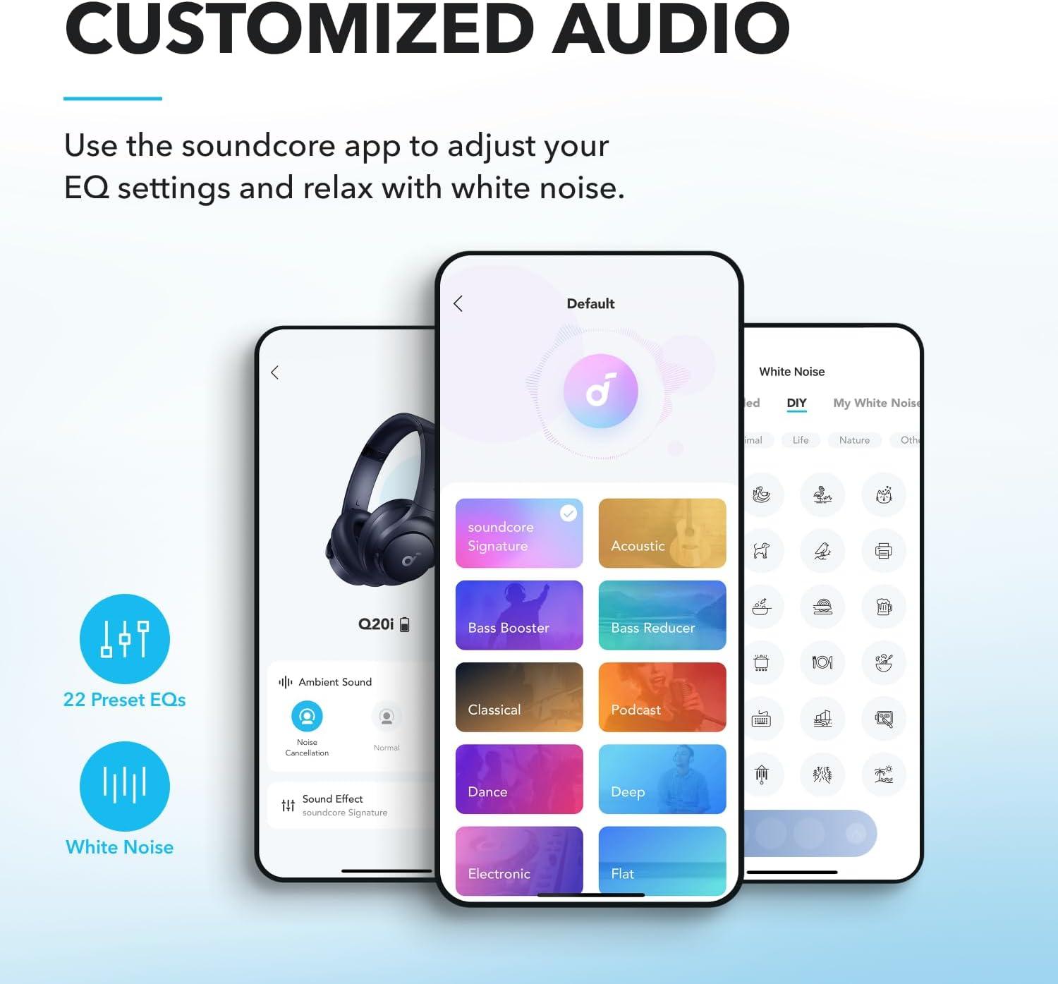 image:imageSoundcore by Anker Q20i Hybrid Active Noise Cancelling Headphones Wireless OverEar Bluetooth 40H Long ANC Playtime HiRes Audio Big Bass Customize via an App Transparency ModeBlue