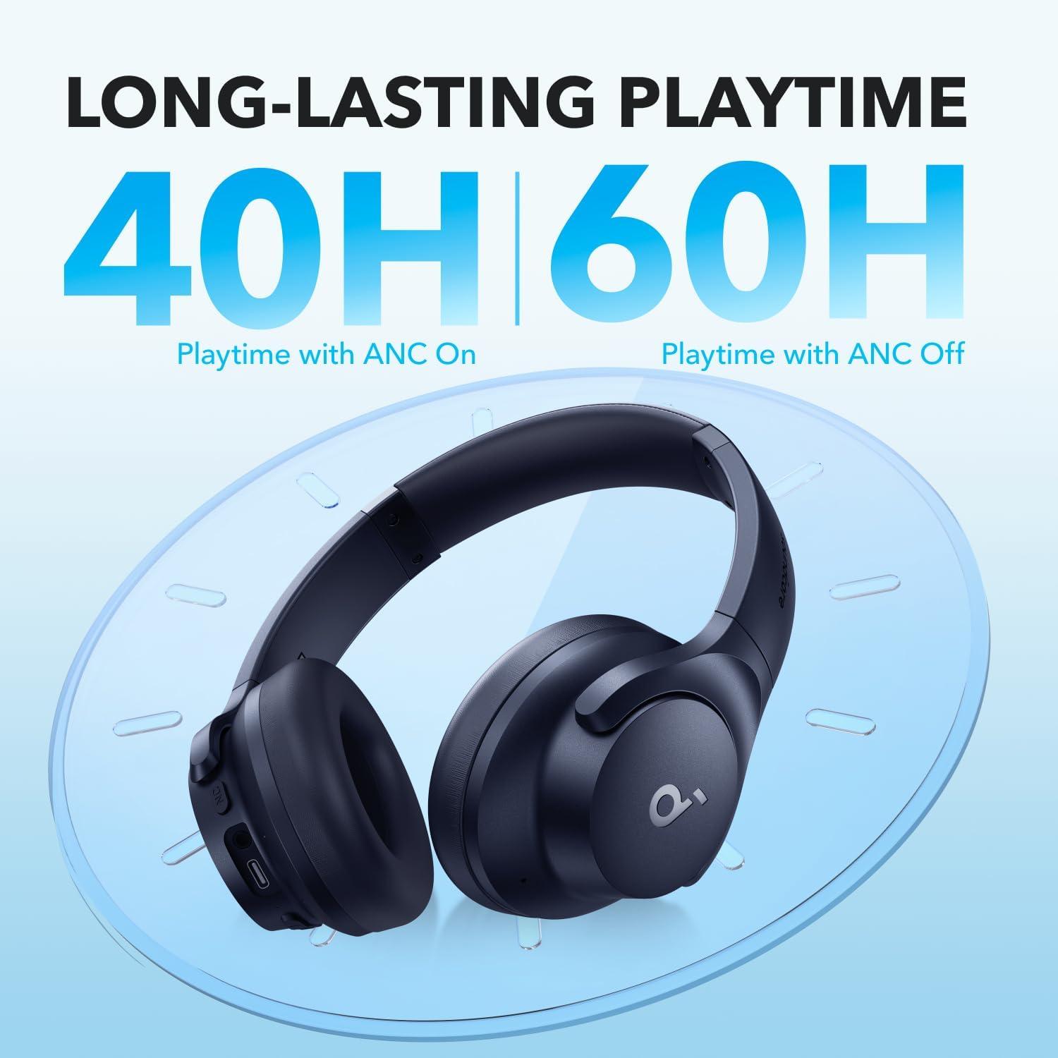 image:imageSoundcore by Anker Q20i Hybrid Active Noise Cancelling Headphones Wireless OverEar Bluetooth 40H Long ANC Playtime HiRes Audio Big Bass Customize via an App Transparency ModeBlue