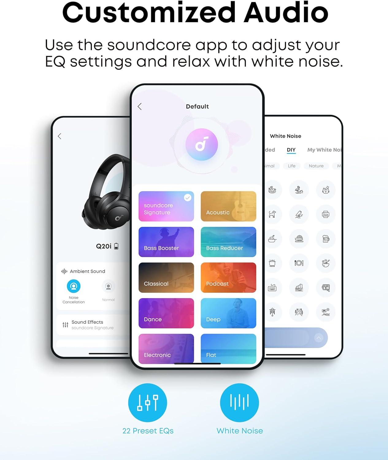 image:imageSoundcore by Anker Q20i Hybrid Active Noise Cancelling Headphones Wireless OverEar Bluetooth 40H Long ANC Playtime HiRes Audio Big Bass Customize via an App Transparency ModePink
