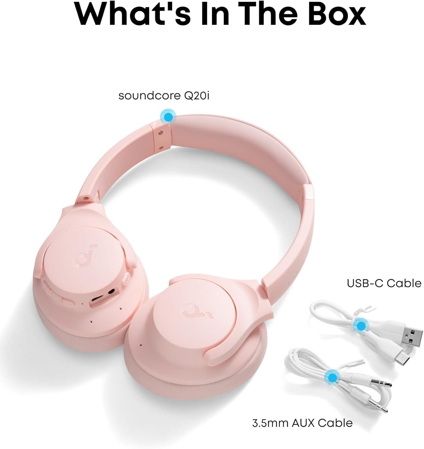 image:imageSoundcore by Anker Q20i Hybrid Active Noise Cancelling Headphones Wireless OverEar Bluetooth 40H Long ANC Playtime HiRes Audio Big Bass Customize via an App Transparency ModePink