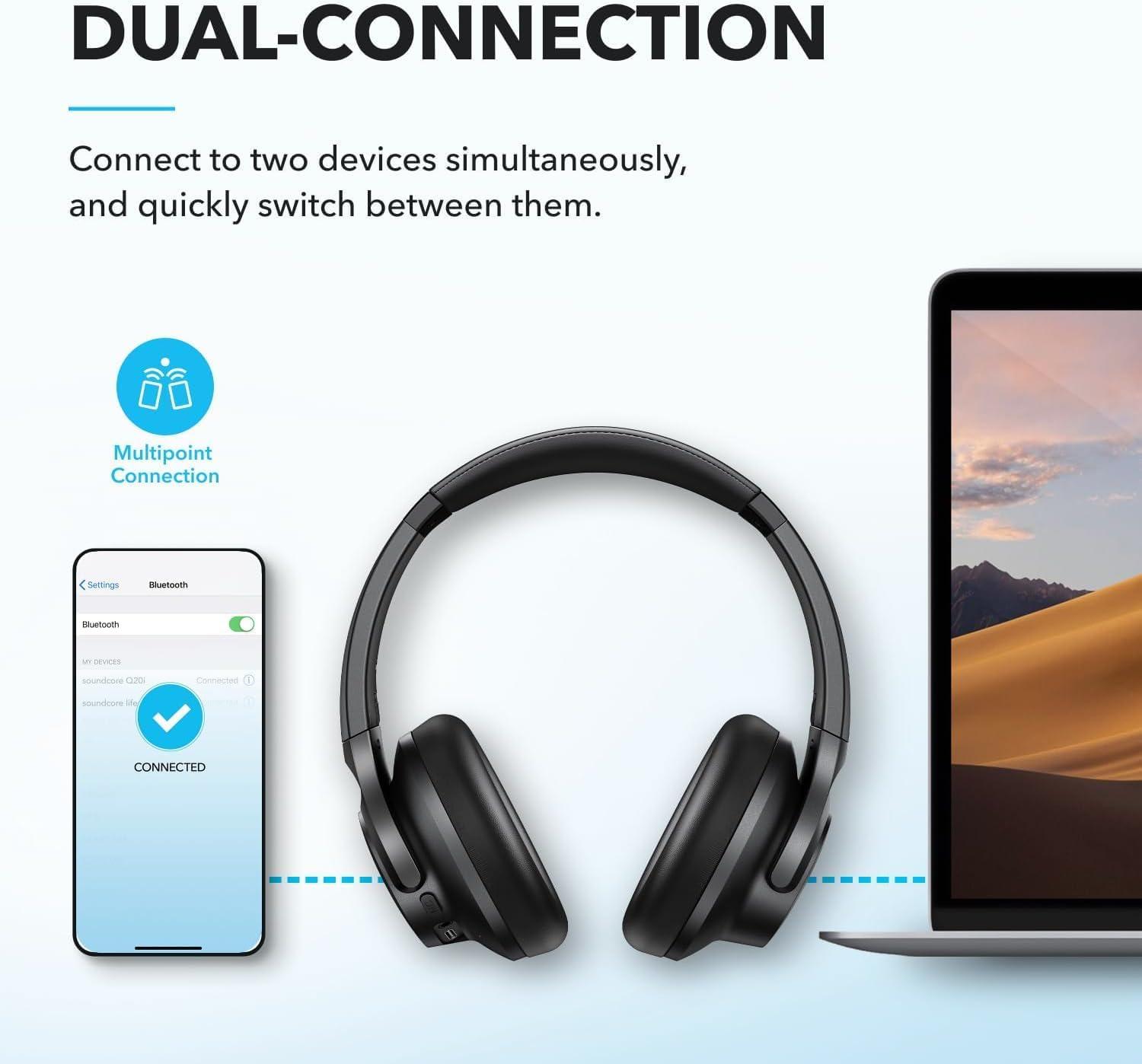 image:imageSoundcore by Anker Q20i Hybrid Active Noise Cancelling Headphones Wireless OverEar Bluetooth 40H Long ANC Playtime HiRes Audio Big Bass Customize via an App Transparency ModeBlack