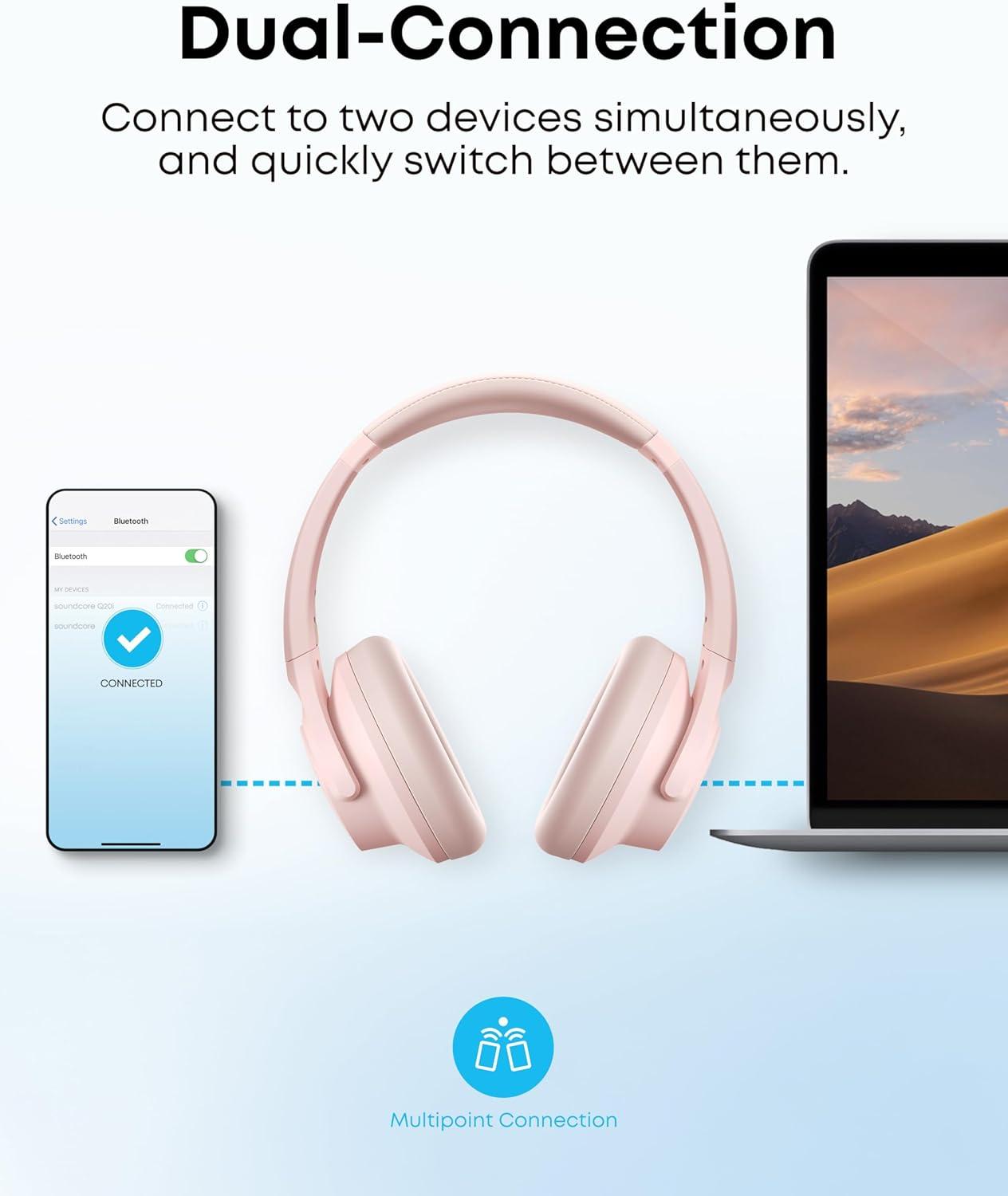 image:imageSoundcore by Anker Q20i Hybrid Active Noise Cancelling Headphones Wireless OverEar Bluetooth 40H Long ANC Playtime HiRes Audio Big Bass Customize via an App Transparency ModePink