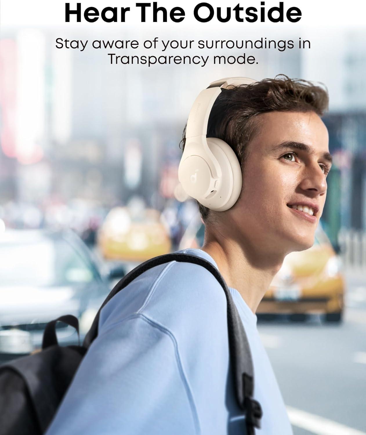 image:imageSoundcore by Anker Q20i Hybrid Active Noise Cancelling Headphones Wireless OverEar Bluetooth 40H Long ANC Playtime HiRes Audio Big Bass Customize via an App Transparency ModeAlmond White