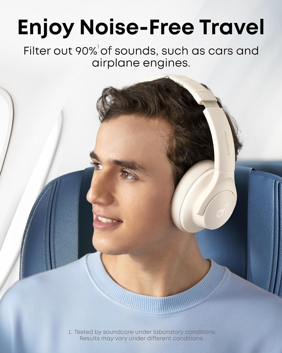 image:imageSoundcore by Anker Q20i Hybrid Active Noise Cancelling Headphones Wireless OverEar Bluetooth 40H Long ANC Playtime HiRes Audio Big Bass Customize via an App Transparency ModeAlmond White