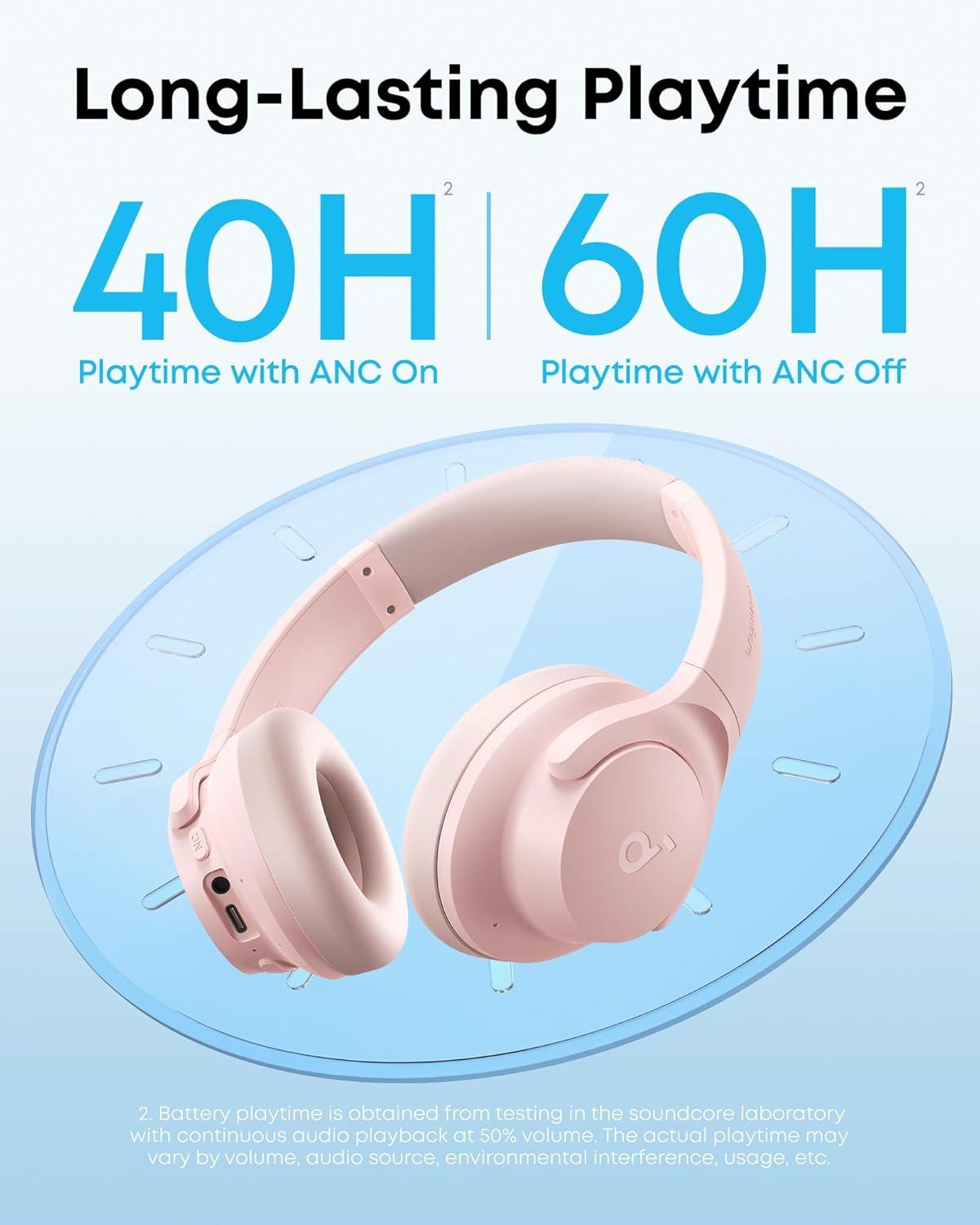 image:imageSoundcore by Anker Q20i Hybrid Active Noise Cancelling Headphones Wireless OverEar Bluetooth 40H Long ANC Playtime HiRes Audio Big Bass Customize via an App Transparency ModePink
