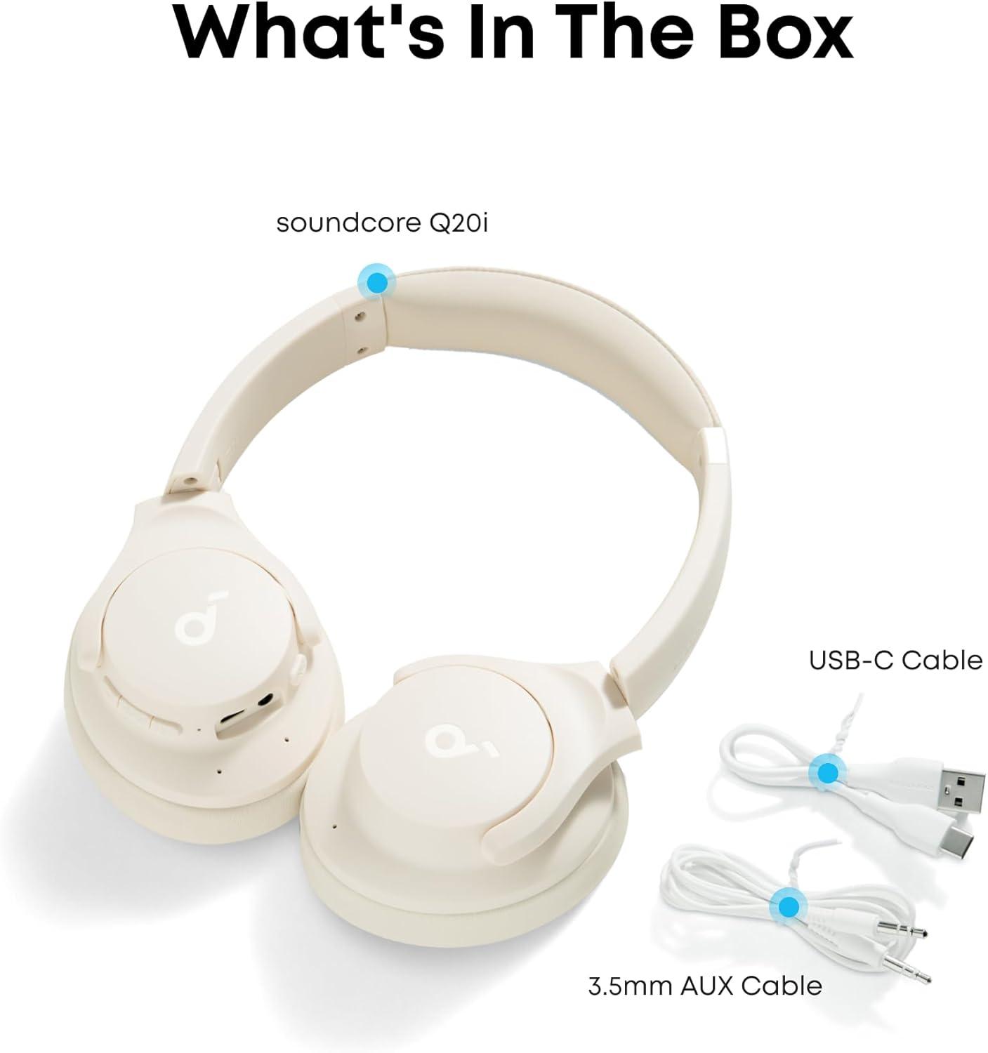 image:imageSoundcore by Anker Q20i Hybrid Active Noise Cancelling Headphones Wireless OverEar Bluetooth 40H Long ANC Playtime HiRes Audio Big Bass Customize via an App Transparency ModeAlmond White