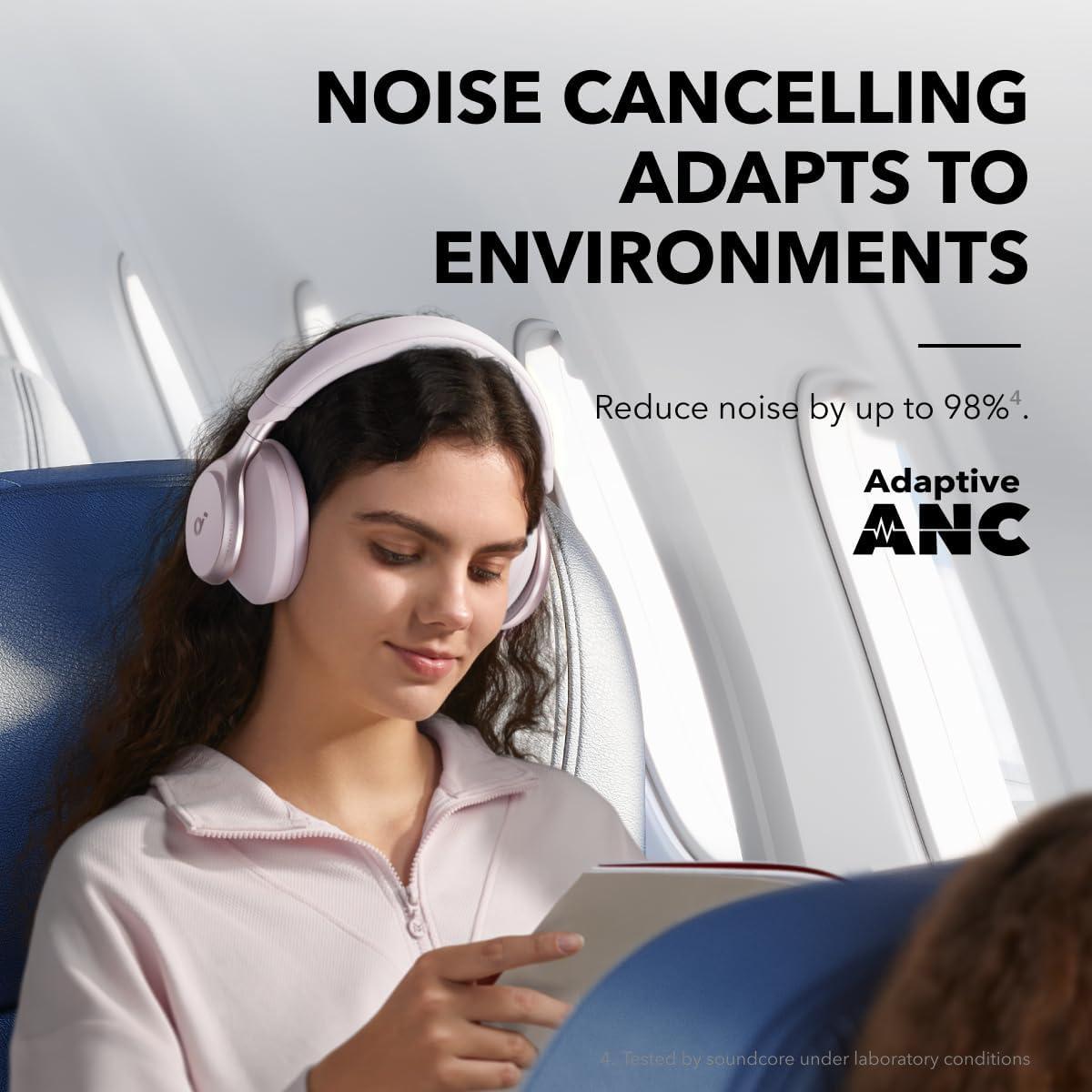 image:imageSoundcore by Anker Space One Active Noise Cancelling Headphones 2X Stronger Voice Reduction 40H ANC Playtime App Control LDAC HiRes Wireless Audio Comfortable Fit Clear Calls Bluetooth 53Cloud Pink