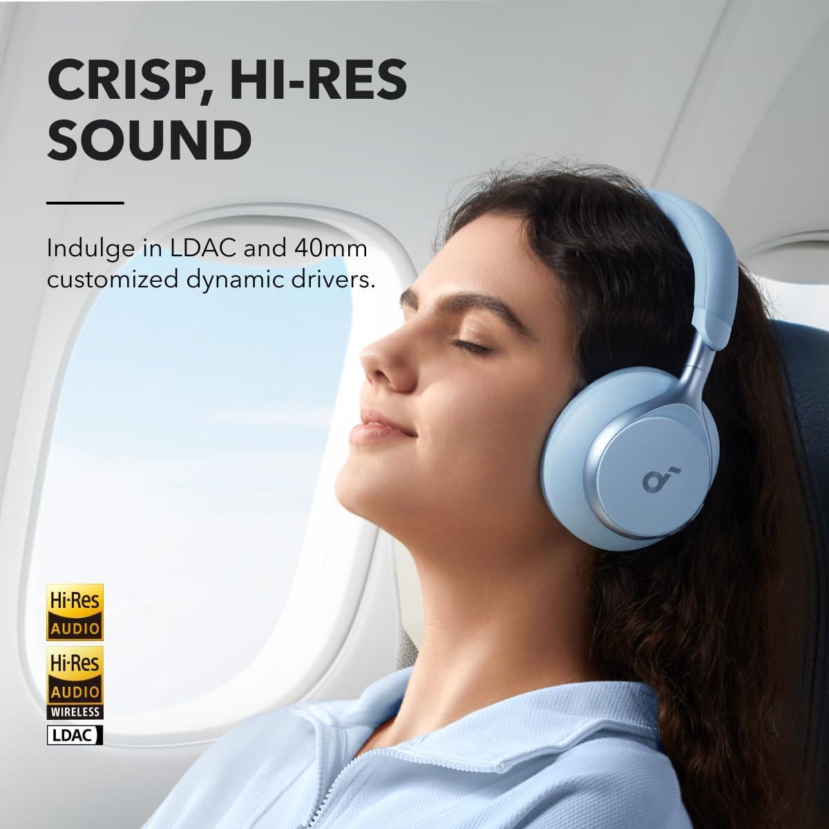 image:imageSoundcore by Anker Space One Active Noise Cancelling Headphones 2X Stronger Voice Reduction 40H ANC Playtime App Control LDAC HiRes Wireless Audio Comfortable Fit Clear Calls Bluetooth 53Sky Blue