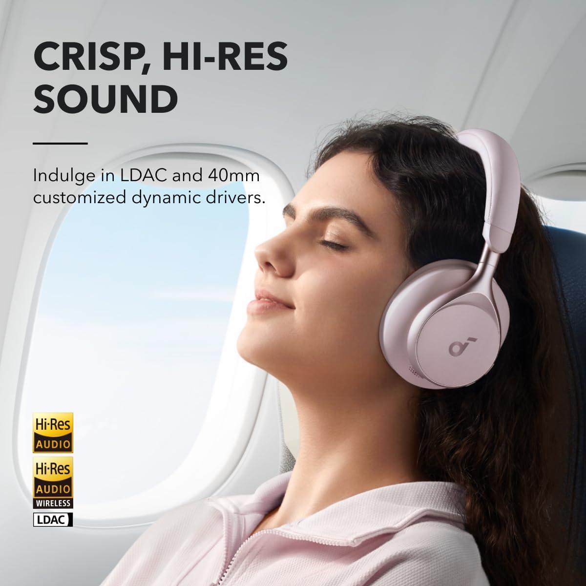 image:imageSoundcore by Anker Space One Active Noise Cancelling Headphones 2X Stronger Voice Reduction 40H ANC Playtime App Control LDAC HiRes Wireless Audio Comfortable Fit Clear Calls Bluetooth 53Cloud Pink