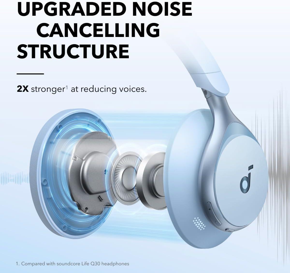image:imageSoundcore by Anker Space One Active Noise Cancelling Headphones 2X Stronger Voice Reduction 40H ANC Playtime App Control LDAC HiRes Wireless Audio Comfortable Fit Clear Calls Bluetooth 53Sky Blue