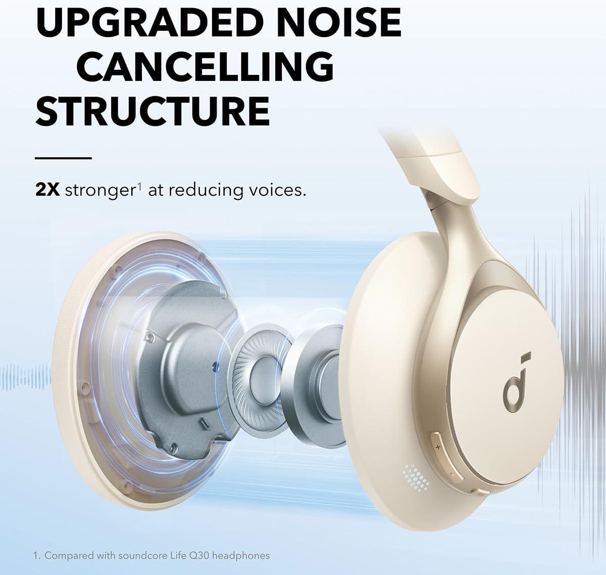 image:imageSoundcore by Anker Space One Active Noise Cancelling Headphones 2X Stronger Voice Reduction 40H ANC Playtime App Control LDAC HiRes Wireless Audio Comfortable Fit Clear Calls Bluetooth 53Latte Cream