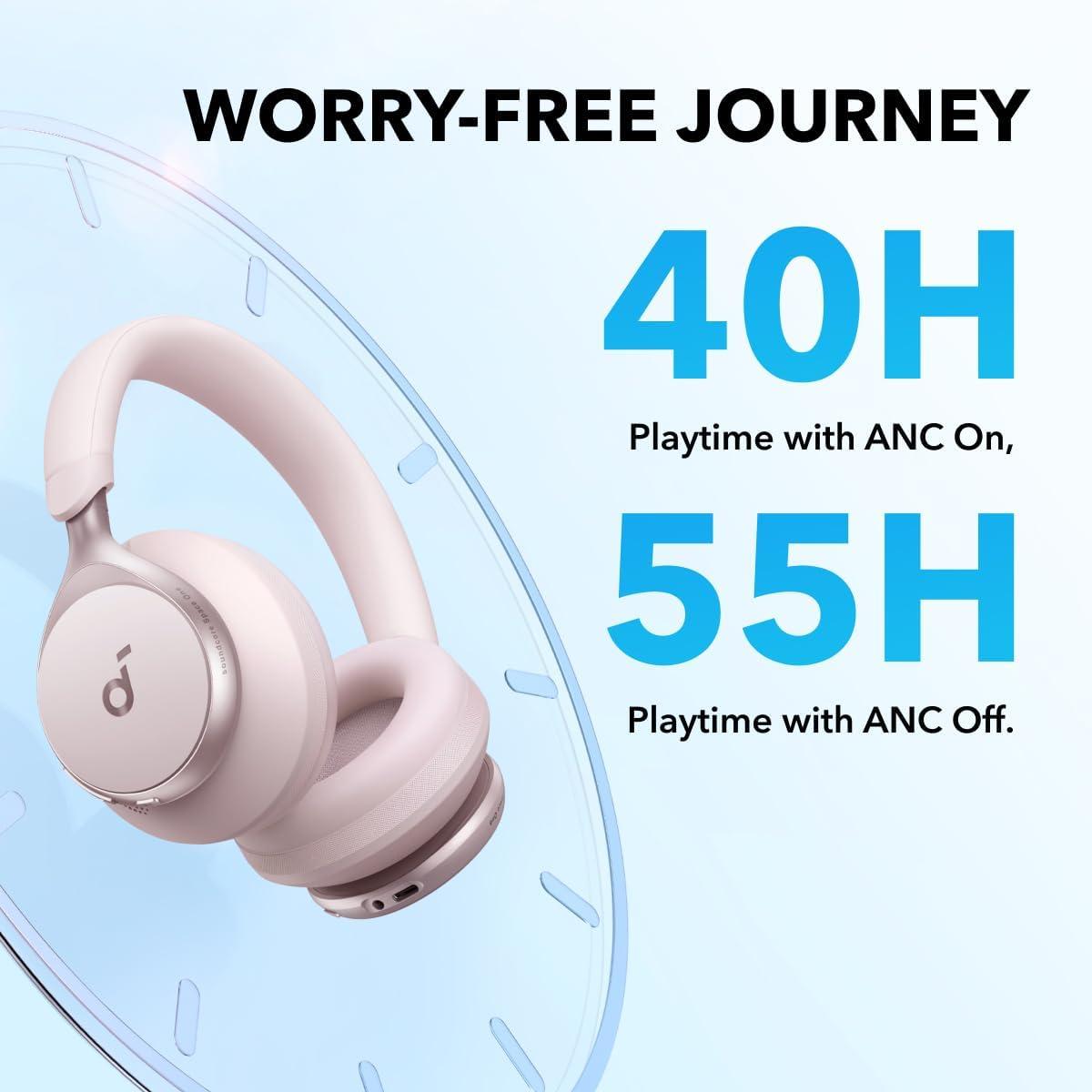 image:imageSoundcore by Anker Space One Active Noise Cancelling Headphones 2X Stronger Voice Reduction 40H ANC Playtime App Control LDAC HiRes Wireless Audio Comfortable Fit Clear Calls Bluetooth 53Cloud Pink