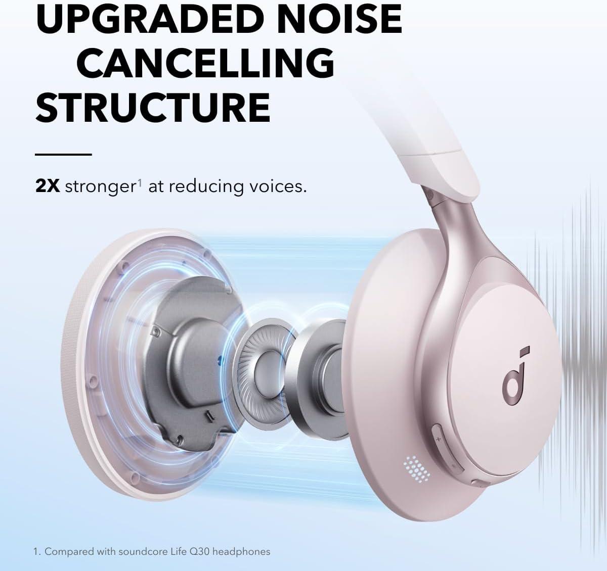 image:imageSoundcore by Anker Space One Active Noise Cancelling Headphones 2X Stronger Voice Reduction 40H ANC Playtime App Control LDAC HiRes Wireless Audio Comfortable Fit Clear Calls Bluetooth 53Cloud Pink