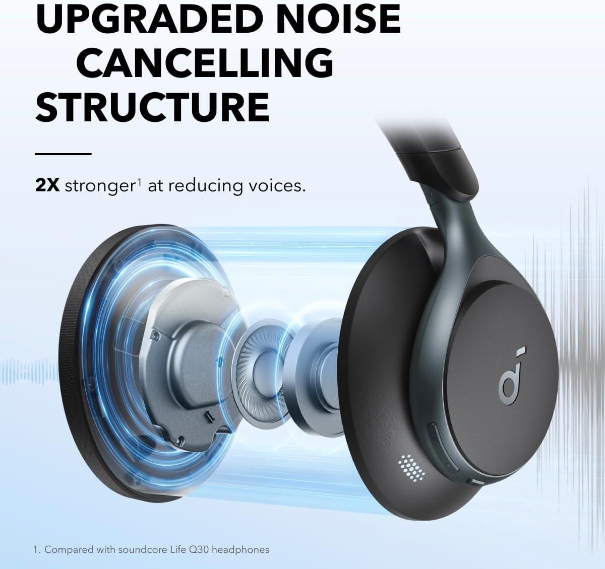 image:imageSoundcore by Anker Space One Active Noise Cancelling Headphones 2X Stronger Voice Reduction 40H ANC Playtime App Control LDAC HiRes Wireless Audio Comfortable Fit Clear Calls Bluetooth 53Abyss Black