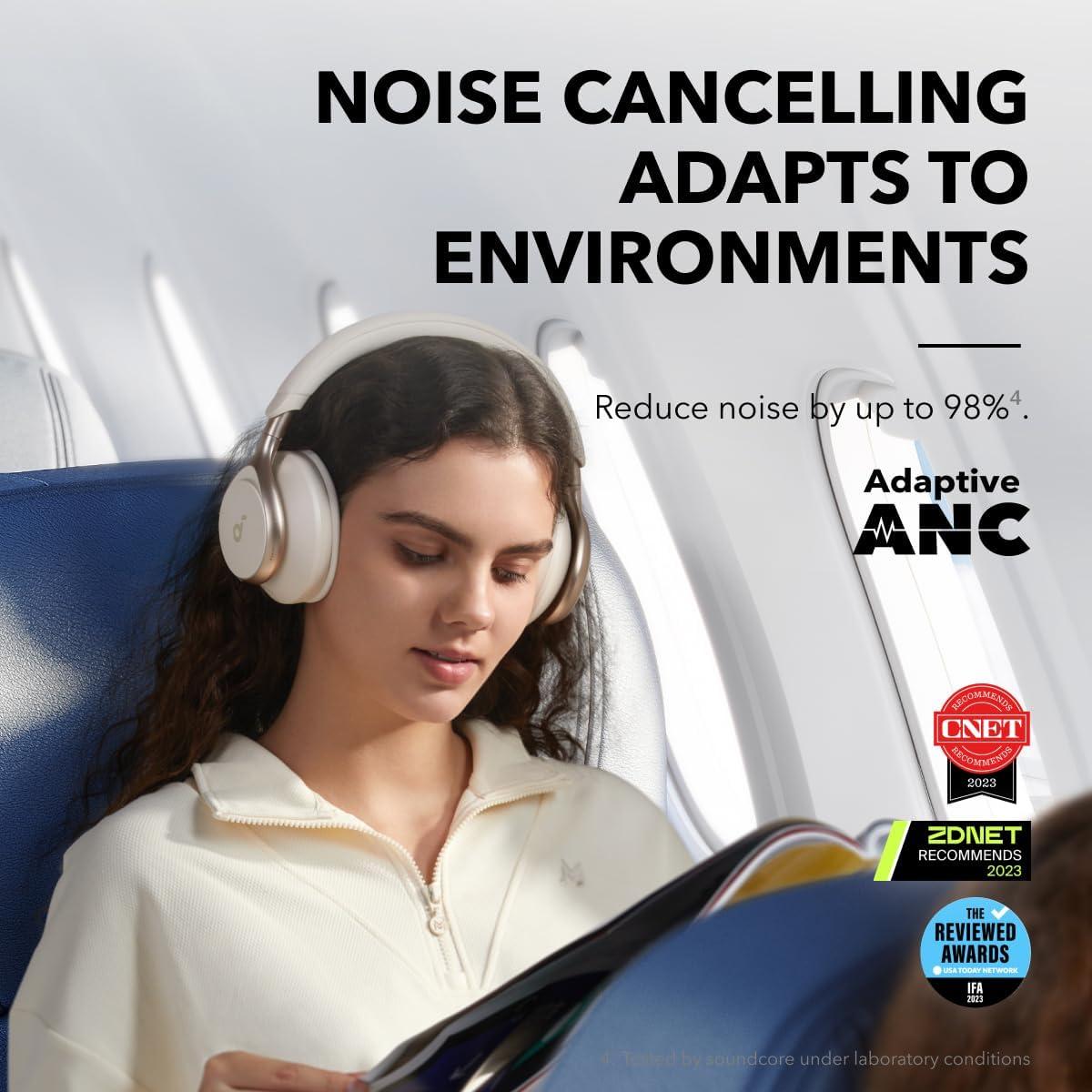 image:imageSoundcore by Anker Space One Active Noise Cancelling Headphones 2X Stronger Voice Reduction 40H ANC Playtime App Control LDAC HiRes Wireless Audio Comfortable Fit Clear Calls Bluetooth 53Latte Cream