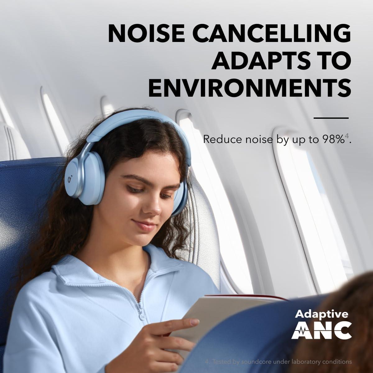image:imageSoundcore by Anker Space One Active Noise Cancelling Headphones 2X Stronger Voice Reduction 40H ANC Playtime App Control LDAC HiRes Wireless Audio Comfortable Fit Clear Calls Bluetooth 53Sky Blue