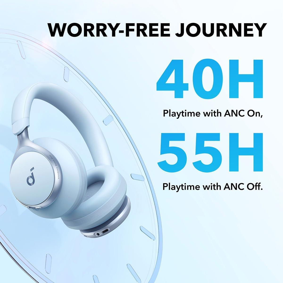 image:imageSoundcore by Anker Space One Active Noise Cancelling Headphones 2X Stronger Voice Reduction 40H ANC Playtime App Control LDAC HiRes Wireless Audio Comfortable Fit Clear Calls Bluetooth 53Sky Blue