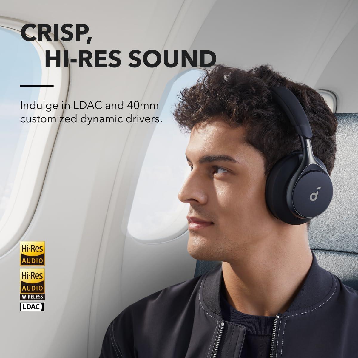 image:imageSoundcore by Anker Space One Active Noise Cancelling Headphones 2X Stronger Voice Reduction 40H ANC Playtime App Control LDAC HiRes Wireless Audio Comfortable Fit Clear Calls Bluetooth 53Abyss Black