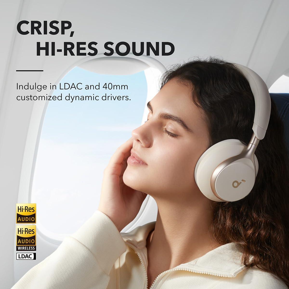 image:imageSoundcore by Anker Space One Active Noise Cancelling Headphones 2X Stronger Voice Reduction 40H ANC Playtime App Control LDAC HiRes Wireless Audio Comfortable Fit Clear Calls Bluetooth 53Latte Cream