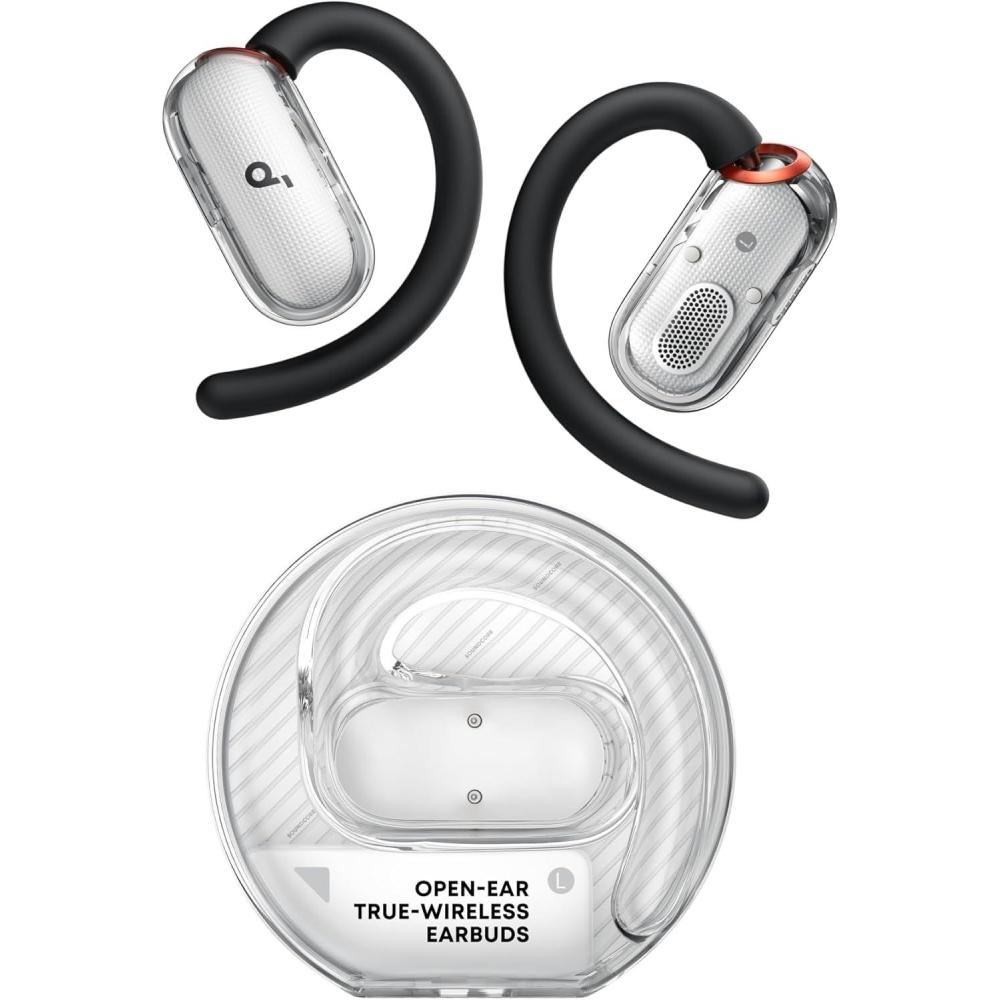 image:imageSoundcore V40i by Anker OpenEar Headphones Clear Design Lidless Case 4 Adjustable Positions for Every Ear Size Richer Bass IP55 21H Playtime AI Clear Calls Bluetooth 54 App ControlWhite