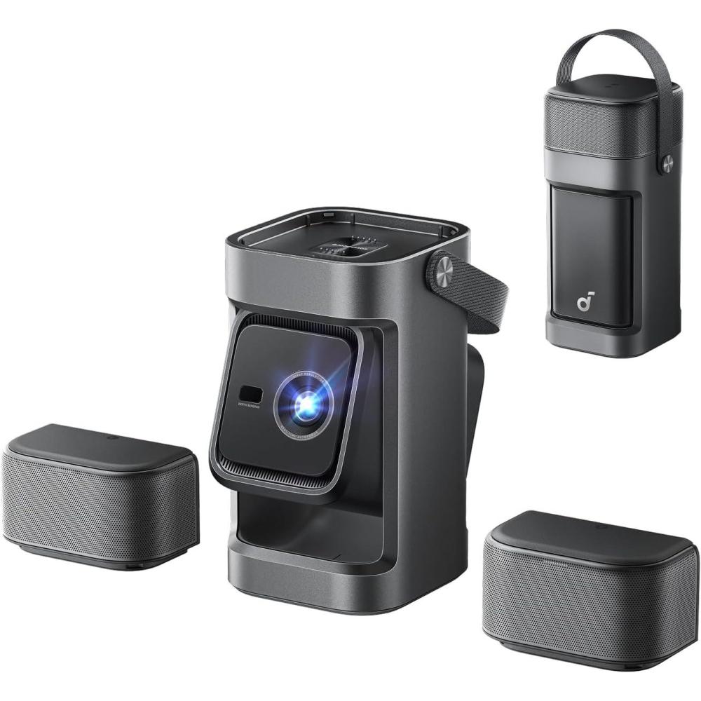 image:imagesoundcore Nebula P1 Portable GTV Projector with Detachable Speakers 650 ANSI Lumens 1080P 20W Truly 20 Surround Sound Dolby Audio BuiltIn Gimbal Auto Adjustment 180 Big Screen Carry Handle
