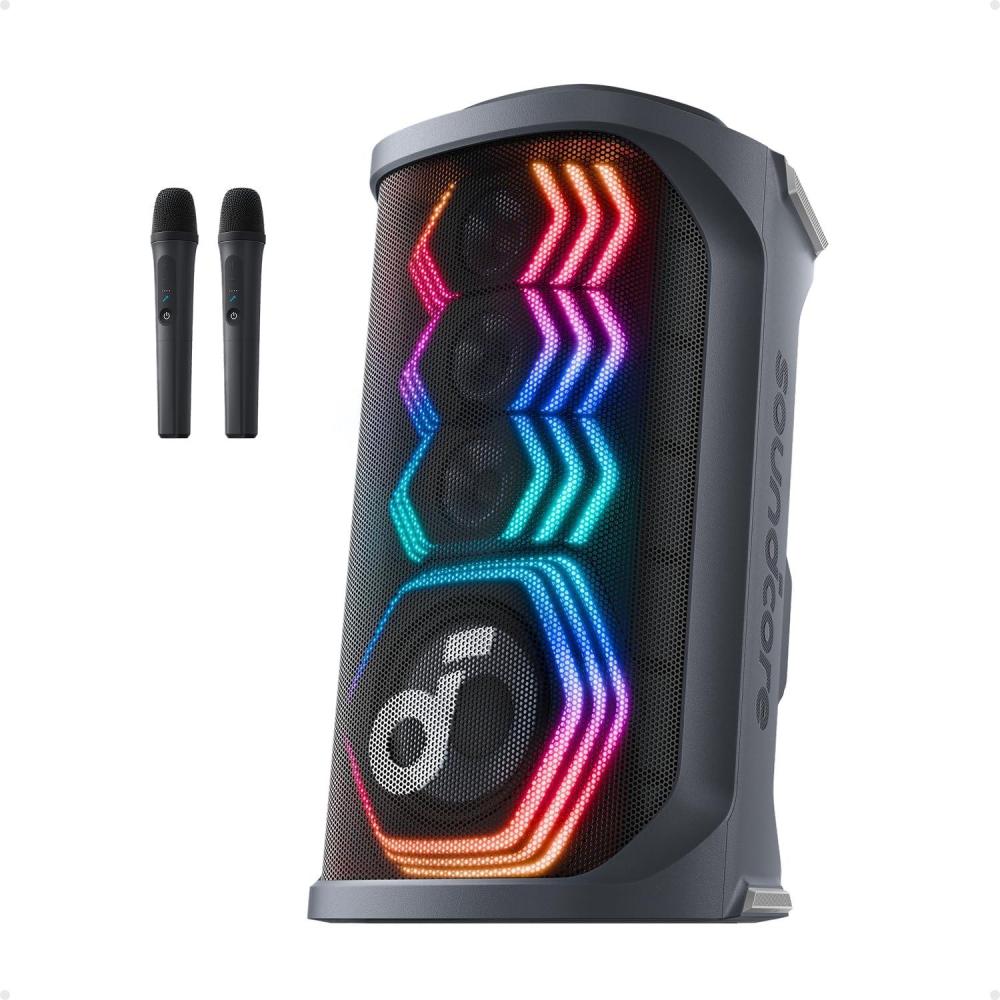 image:imagesoundcore Rave 3S AI Party Speaker with 2 Wireless Microphones 200W Sound AI Vocal Removal Reverb Light Show 12H Playtime Portable Bluetooth PA System for Home Party or Backyard