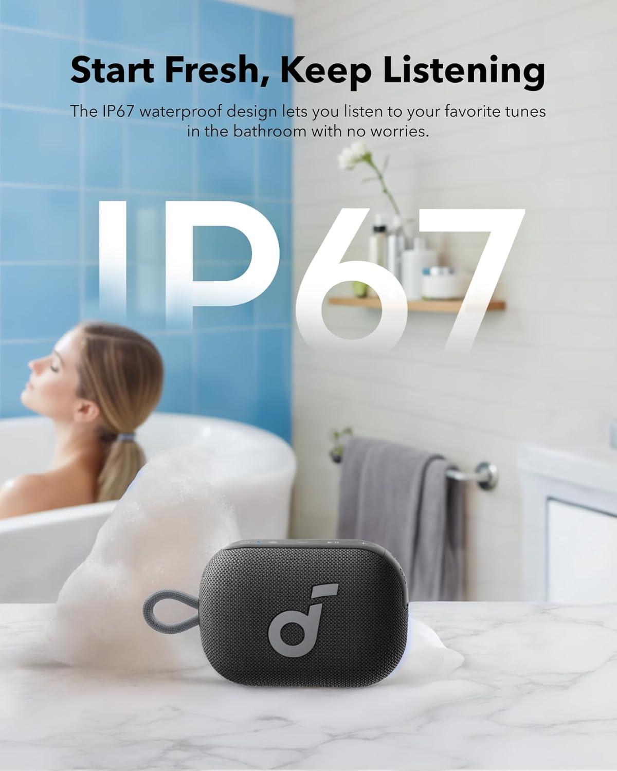 image:imagesoundcore Select 4 Go Bluetooth Shower Speaker by Anker IP67 WaterproofDustproof Portable Wireless 20H Playtime Floatable Powerful Sound Electronics for OutdoorsHomeOfficeTravelPartyPurpleBlack